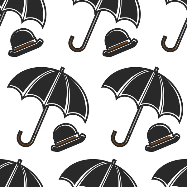Казанок капелюх і парасольку британські символи безшовних шаблон — стоковий вектор