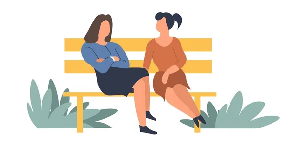 Γυναίκες φιλικές λαμβάνοντας φιλία των ανθρώπων που κάθονται στο παγκάκι — Διανυσματικό Αρχείο
