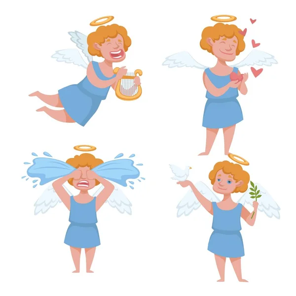 Angel gyerek angyali szárnyak miután Halo gazdaság hárfa — Stock Vector