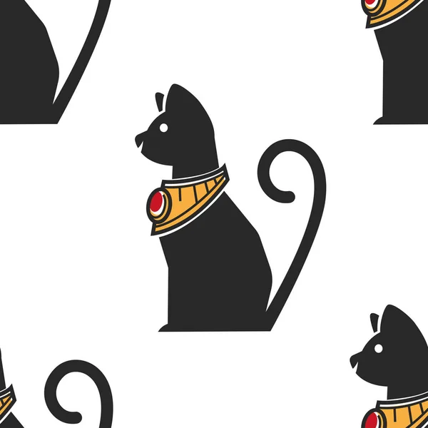 Egyptische kat in gouden kraag met Robijn naadloze patroon — Stockvector