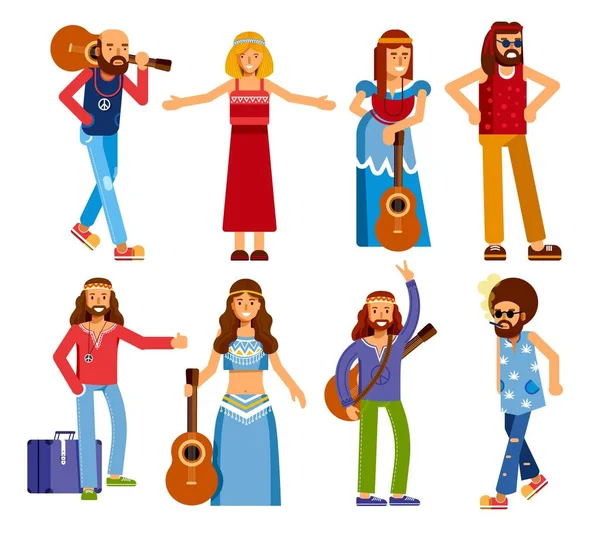 Hippie men and women subculture peace and love isolated character Royalty Free Stock Illustrations
