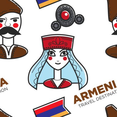 Ermeni erkek ve kadın Ermenistan hedef Dikişsiz desen vektör kaç otantik Ulusal giyim veya kostüm bayrak ve gümüş takı sonsuz doku seyahat ve yolculuk duvar kağıdı içinde seyahat.