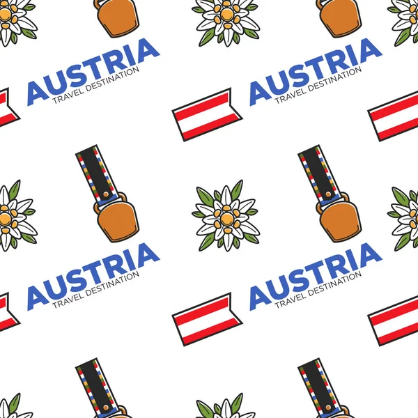 Áustria Viagem Destino Sem Costura Padrão Cinto Leontopodium Flor Vetor — Vetor de Stock