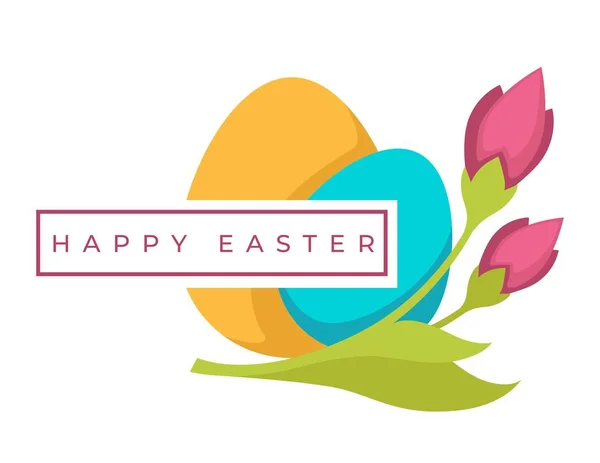 Christlicher Feiertag Frohe Ostereier Und Frühlingsblumen Isoliert Symbol Farbige Schale — Stockvektor