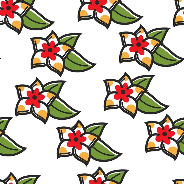 Hawaiian Symbol Plumeria Blomma Sömlösa Mönster Växt Vector Knopp Och — Stock vektor