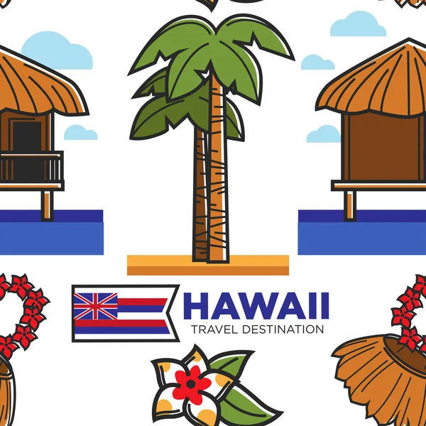 Bungalow Palma Hawaii Destinazione Viaggio Senza Soluzione Continuità Modello Vettore — Vettoriale Stock