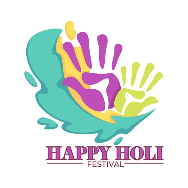 Happy Holi Festival Colorate Stampe Palme Vivaci Spruzzi Celebrazione Vettoriale — Vettoriale Stock