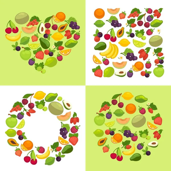 Jedzenie Organiczne Owoce Jagody Kształt Symbol Szablon Wektor Wiśnia Melon — Wektor stockowy