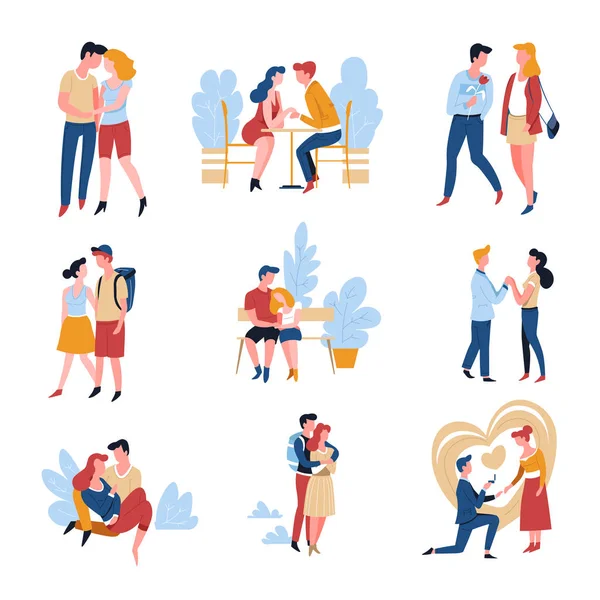 Relación Matrimonio Fecha Historia Amor Citas Parejas Vector Hombre Mujer — Vector de stock