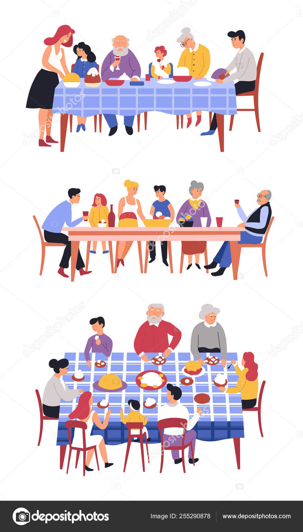 Festive Meal Family Dinner Table Dishes Holiday Isolated Characters Vector  Stock Vector by ©Sonulkaster 255290878, image size:969x1700