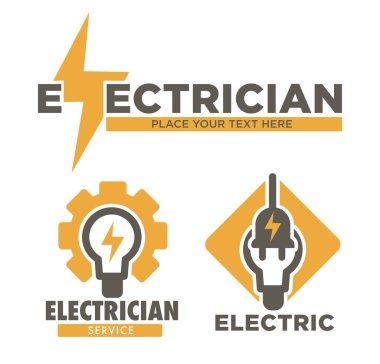 Elektrik onarım ve elektrikçi servis ve eserleri simge vektör gök gürültüsü ve ampul fiş kablolama ve para birimi güç teknisyen ya da tamirci ekipman ve yükleme gerilim enerji kaynağı izole.