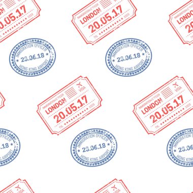 Pulları ve posta işaretleri Tarih ve hedef seamless modeli Londra göçmenlik memuru zamanı ve yeri parsel veya mektup özel vize uçak ve hava taşıma tarafından taşınır mallar için vektör.