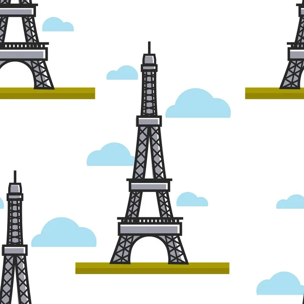 París Francia Torre Eiffel Patrón Sin Costuras Viajar Turismo Vector — Vector de stock