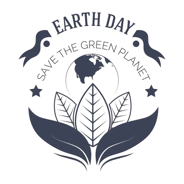 生态与环境地球日隔离单色图标向量植物叶子保存绿色星球回收标志或标志安全和保护生态友好种植树木和清洁水 — 图库矢量图片