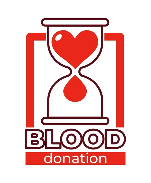 Donación Sangre Benéfica Icono Aislado Reloj Arena Vector Del Corazón — Vector de stock