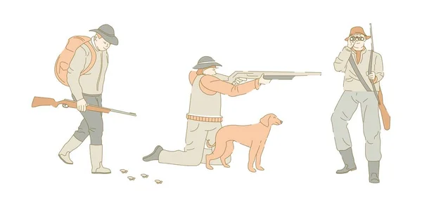 Chasseur Sportif Chasse Avec Fusil Chien Visant Chasseur Vecteur Proies — Image vectorielle