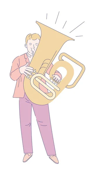 Musicien Tuba Trompettiste Membre Orchestre Personnage Isolé Vecteur Artiste Vent — Image vectorielle