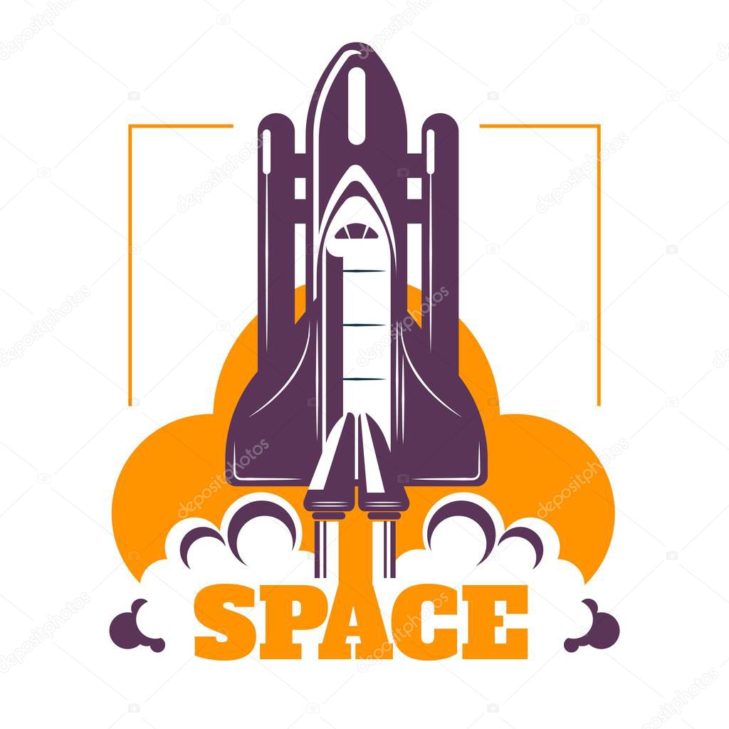 Spacecraft start space isolated icon cosmic rocket vector shuttle launch missile astronautic mission cosmos exploration science starship and interstellar voyage rocketship takeoff galaxy and universe