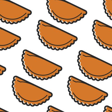 Pastel Brezilya gıda et dikişsiz desen vektör chebureki hamur ve Brezilya mutfağı sonsuz doku sokak yemek veya çanak fastfood duvar kağıdı baskı seyahat ve turizm doldurma ile derin kızarmış çörekler.