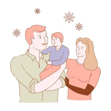 Aile anne baba baba oğul izole karakterler sevgi ve bakım vektör adam ve kadın çocuk ya da çocuk baba bebek kucaklama ya da birlik anne evli çift ve bebek birliktelik karı koca kucaklamak.