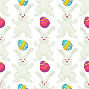 Bunny ve Lale bahar tatil Dikişsiz desen vektör Paskalya kutlamaları sonsuz doku tavşan ve çiçek veya tavşan ve Hıristiyan olay sembolleri vahşi orman memeli ve bitki örtüsü duvar kağıdı eleman bitki.