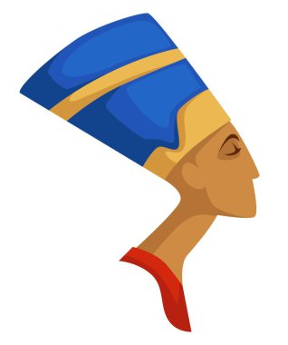 Mısır kraliçesi Nefertiti izole profil antik uygarlık vektör Mısır tarihi kadın karakter kadın baş profili taç arkeoloji tarihi ve tarihsel kişilik seyahat ve keşif