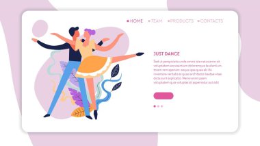 Balo dansı dans sınıfları online web sayfası şablonvektör kız ve adam ortakları hamle ve erkek ve kadın hareketi spor ve hobi online site rekabet ve turnuva profesyonel çift pozlar.