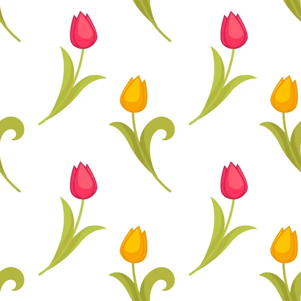 Easter holiday spring flowers tulips seamless pattern vector plant floral theme stem and bud blossom endless texture botany and flora elements wallpaper nature and environment greenery and floristry.