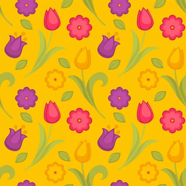 Wielkanoc Wakacje Wiosna Kwiaty Tulipany Wzór Wektor Roślin Kwiatowy Motyw — Wektor stockowy