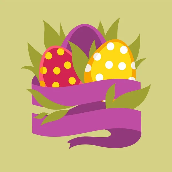Eggs Grass Blank Ribbon Isolated Icon Easter Holiday Symbol Colored — Stock Vector