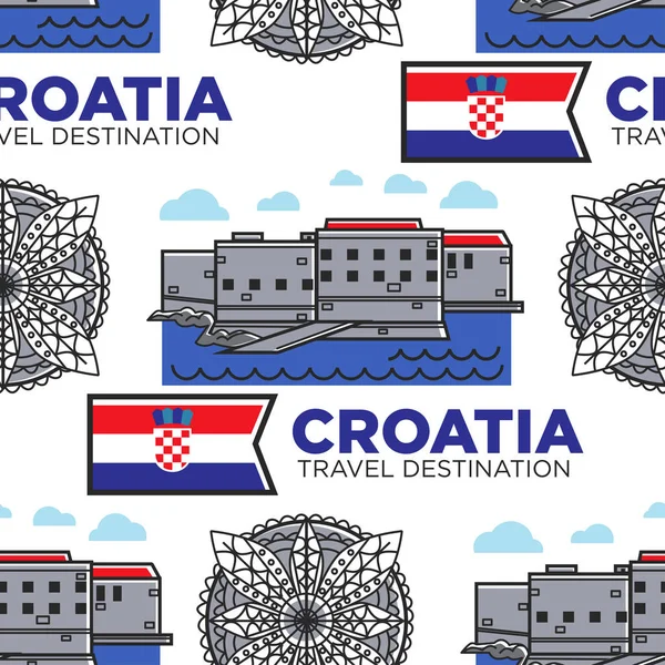 Arquitectura Bandera Croacia Destino Viaje Sin Costuras Patrón Construcción Vectores — Vector de stock