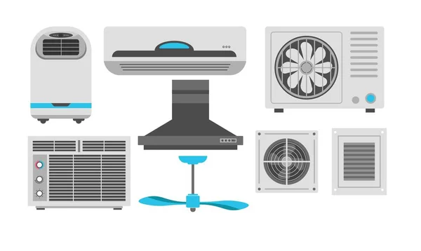 Aire Acondicionado Ventilación Campana Escape Ventilador Ventilador Vector Aislado Dispositivos — Archivo Imágenes Vectoriales