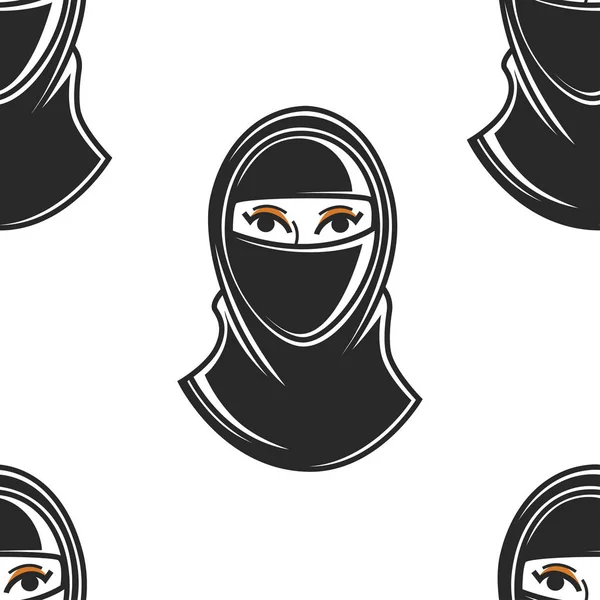 ヒジャーブで伝統的な服を着たイスラム教徒の女性は 黒いショールの無限の質感旅行と観光アラブ首長国連邦文化探査国籍の習慣でヒジャーブシームレスパターンベクトルの女の顔 — ストックベクタ