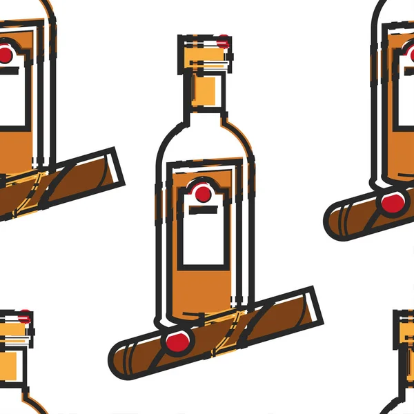 Kubánský Nápoj Tabákový Výrobek Bezešvé Láhve Rumu Vektor Doutníků Alkoholický — Stockový vektor
