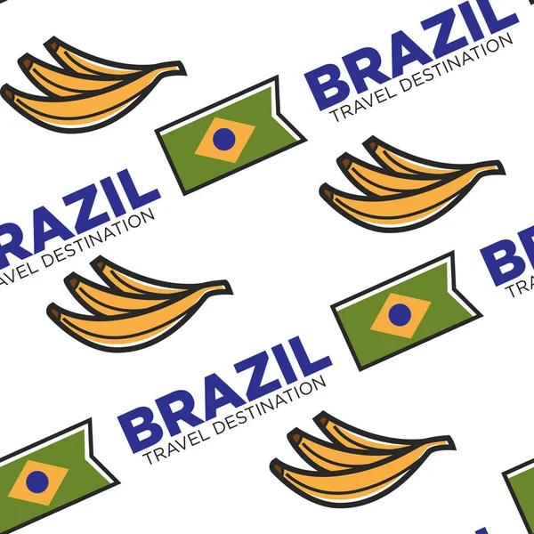 Brazilian National Flag Banana Fruit Seamless Pattern Brazil Travel Destination — Stock Vector