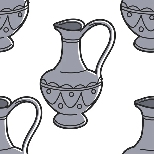 Грузинский Символ Кувшин Сосуд Орнаментом Бесшовный Шаблон Векторный Глиняный Кувшин — стоковый вектор