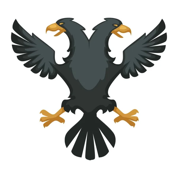 ビザンティウム ヘラルドのシンボル黒い二重ワシの翼とくちばしの黒い羽ベクトルは 2つの頭古代帝国のヘラルドリー神話の生き物伝説の獣の幻想的な動物を持つ鳥の鷹を隔離しました — ストックベクタ