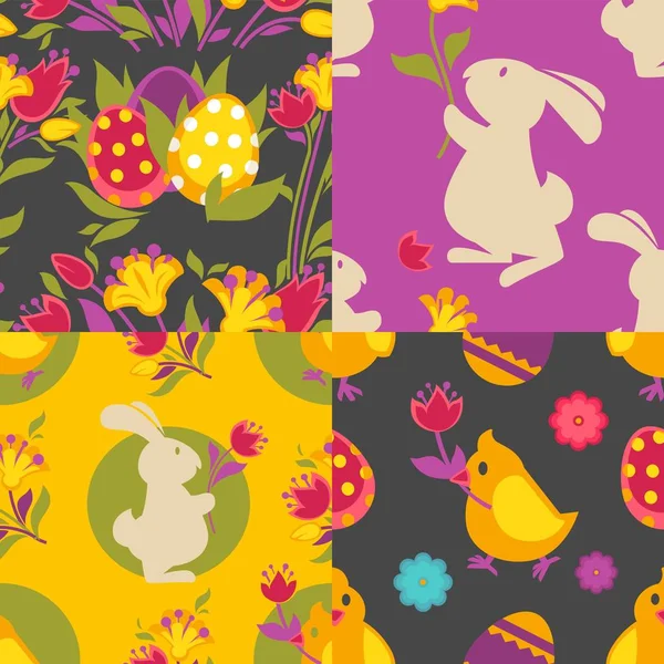 Яйця Квіти Великдень Безшовні Візерунки Весняні Канікули Векторна Оболонка Орнаментом — стоковий вектор