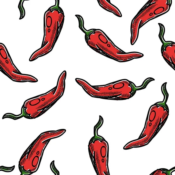 Spice Plantaardige Chili Peper Naadloze Patroon Koken Ingrediënt Vector Biologisch — Stockvector