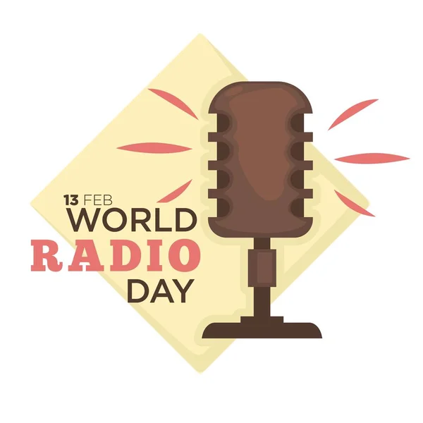 Retro Microfoon Wereld Radio Dag Geïsoleerd Pictogram Muziek Omroep Media — Stockvector