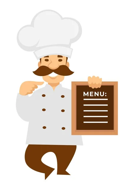 Jefe Cocina Uniforme Chef Panadero Con Restaurante Cafetería Vector Menú — Vector de stock