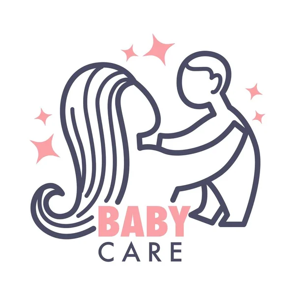 Serviço Babá Ícone Isolado Mãe Bebê Rosa Coração Vetor Cuidado — Vetor de Stock