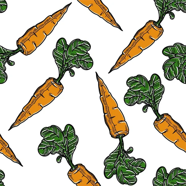 Karottenwurzel Gemüse Nahtlose Muster Bauernhof Ernte Kochen Zutat Vektorsalat Und — Stockvektor