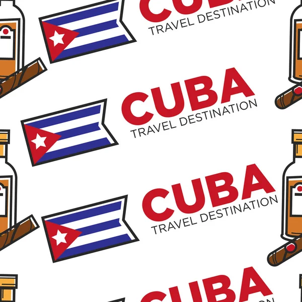 Modèle Sans Couture Rhum Cigare Cubains Cuba Destination Voyage Drapeau — Image vectorielle