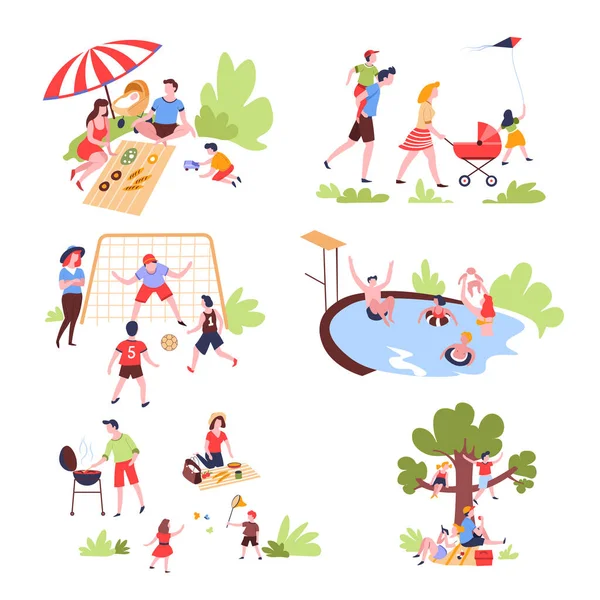 Summer Outdoor Activity Recreation Family Leisure Vector Pastime Nature Picnic — Stok Vektör