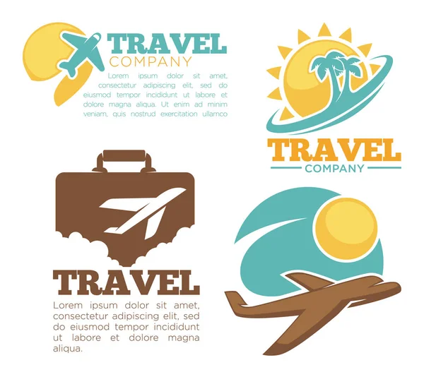 Travel Agency Isolated Icons Plane Flight Tropical Island Vector Airplane — Stock Vector