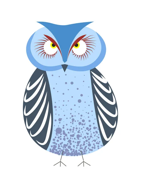 Búho Bosque Salvaje Pájaro Rojo Azul Plumaje Ojos Grandes Vector — Archivo Imágenes Vectoriales