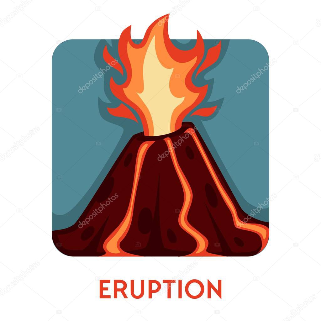 Volcanic eruption isolated icon volcanic hot burning lava splash from mouth vector natural disaster weather and climate ecological problem Earth environment explosion or burst danger and life threat.