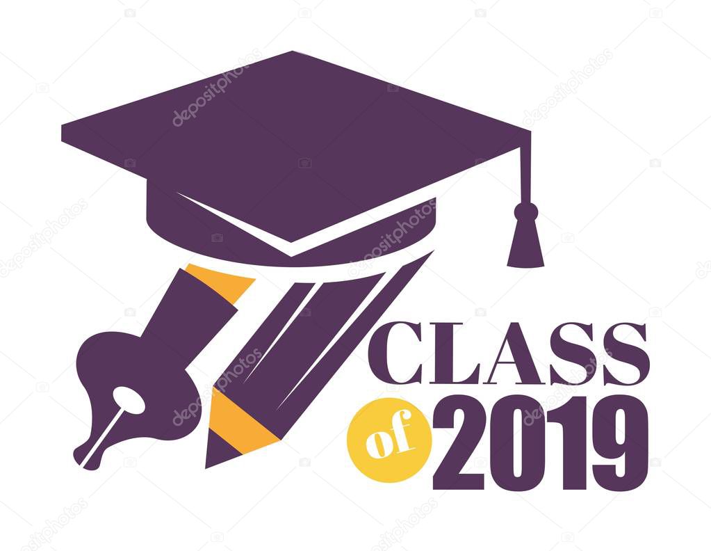 Graduation isolated greeting icon or logo education and knowledge Bachelor or Master degree university or college celebration and congratulation