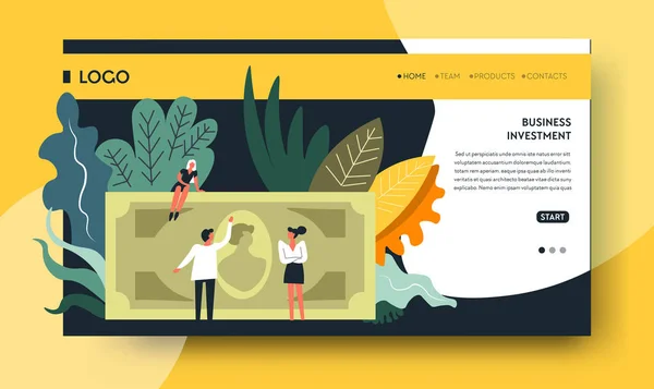 Heldere Creatieve Website Sjabloon Voor Financiële Dienstverlening Bedrijfsinvesteringen Vector Illustratie — Stockvector